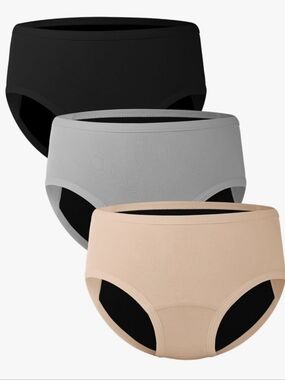 Girls Period Underwear 3-Pack High-Waist Cotton Briefs - Black, Gray & Pink